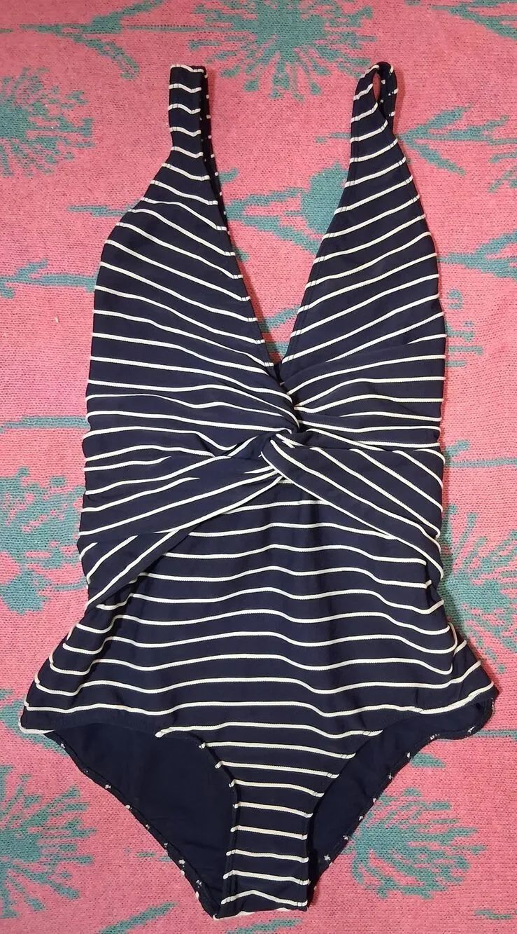 Jonathan simkhai womens small blue white smocked swimsuit one piece designer